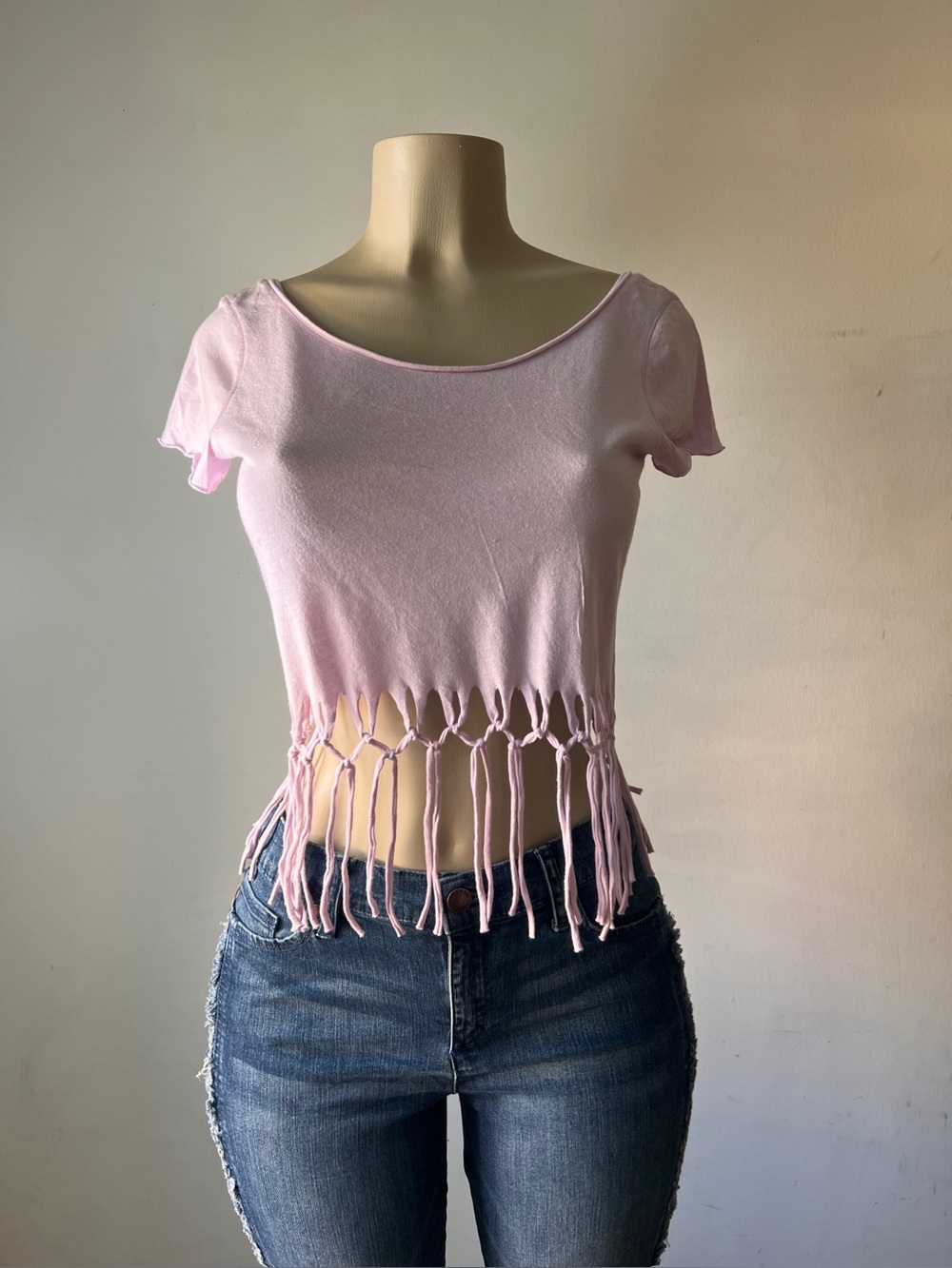 Pastel Purple Knotted Fringe Hem Top